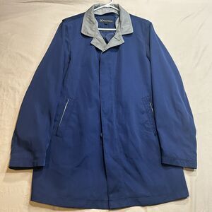 Bachrach Classic Trench Coat Mens Medium Navy Blue Grey Overcoat Workwear